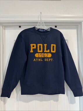 Polo by Ralph Lauren Navy Crewneck Sweatshirt with Gold Lettering